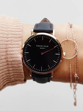 Like New Rosefield Tribeca Watch Black & Rose Gold